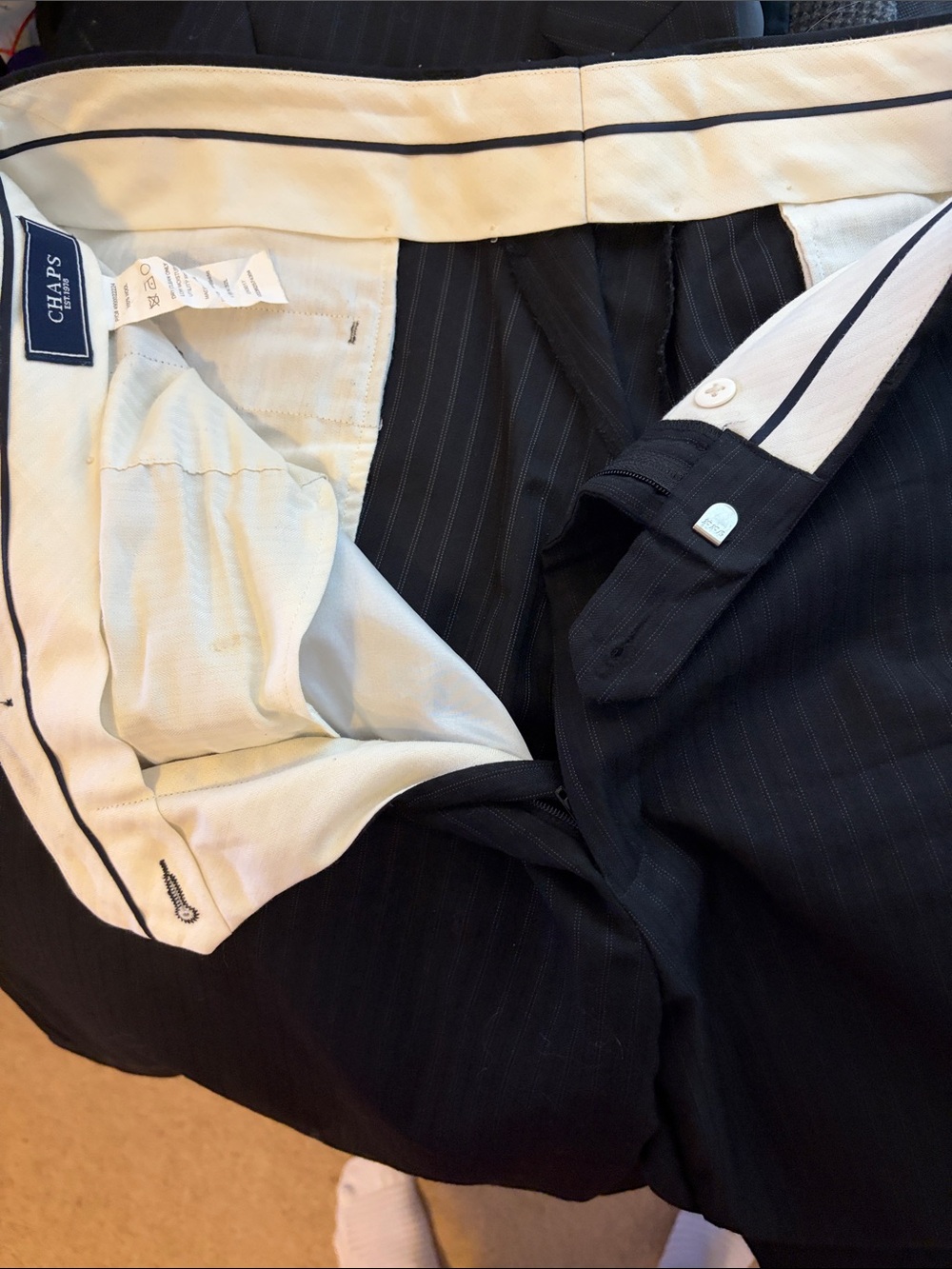 2 piece suit! 44R Chaps Black Pinstripe Two-Button Suit with 34x32 suit pants! - Picture 6 of 6